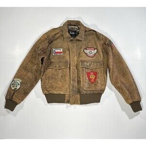 Vintage Leather Bomber Flight Jacket Sz 42 Walden Surrey WW2 Vietnam Patches 80s